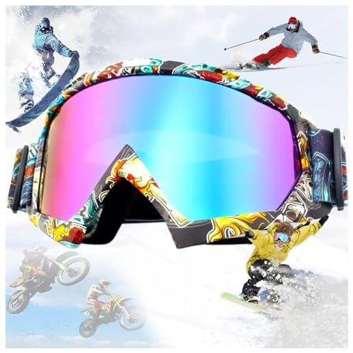 Benaton maschera da sci, occhiali da snowboard, occhiali da sci donna uomo, anti-uv maschere da sci, occhiali protettivi per moto, occhiali da sci antivento, tampone in spugna incorporato(colorato)