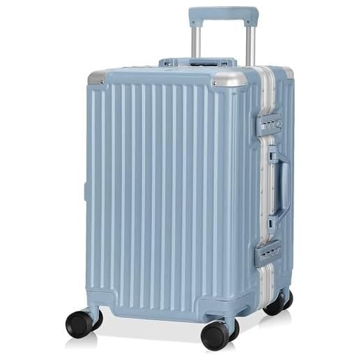 AnyZip valigia bagaglio a mano pc abs leggero alluminio trolley rigido con serratura tsa e 4 ruote, senza cerniera (blu foschia, m)