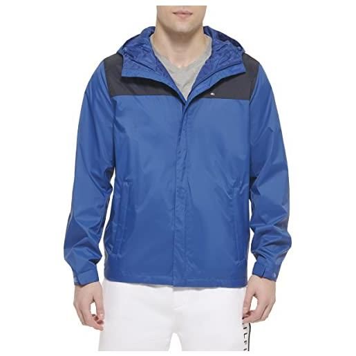 Tommy Hilfiger giacca leggera e traspirante con cappuccio impermeabile, blu navy/rosso, xxxl uomo
