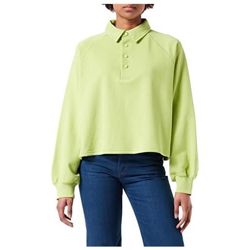 NA-KD buttoned collar sweater polo a maniche lunghe, lime, s donna
