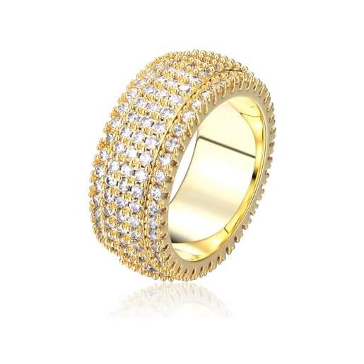 Dochais anello per uomo e donna, largo personalizzato, 9 mm, con zirconi, anello da donna in oro 14 carati, lucido, anello di fidanzamento, 7, zirconi