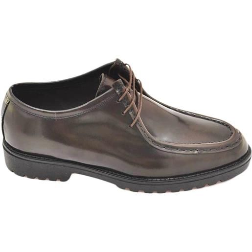 Malu Shoes scarpa uomo modello ingegnere in vera pelle testa di moro abrasivato con gomma nera ultraleggera e lacci tono su tono