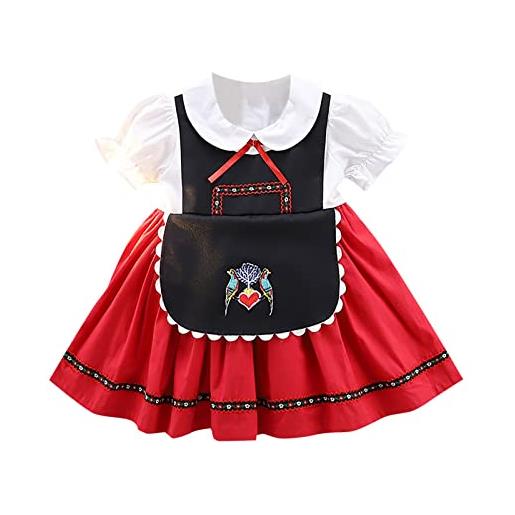 qinhanjia gonna particolare vestito da principessa con stampa ricamata rossa a maniche corte da ragazza per bambini vestito da ragazza 'oktoberfest abito neonata (red, 2-3 years)