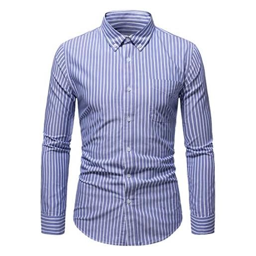 FAWHEWX camicie a maniche lunghe da uomo camicie a righe estive casual camicie abbottonate regular fit camicie a righe henley casual da uomo camicie da lavoro top(b-blu/s)
