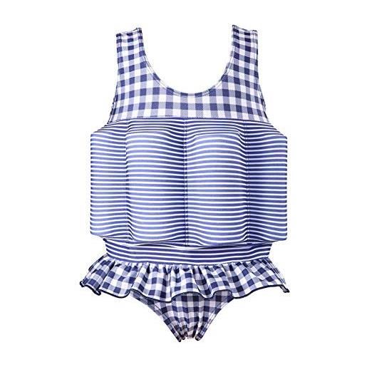 OBEEII costume da bagno galleggiante per ragazze ragazzi, regolabile tuta costumii da bagno protezione solare con galleggiabilità regolabile plaid blu 3-4anni