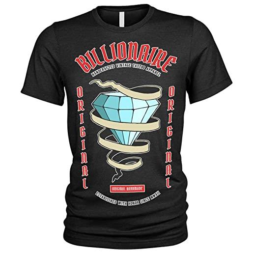 YUAI billionaire - maglietta da uomo con strass e tatuaggi originali, nero , xl
