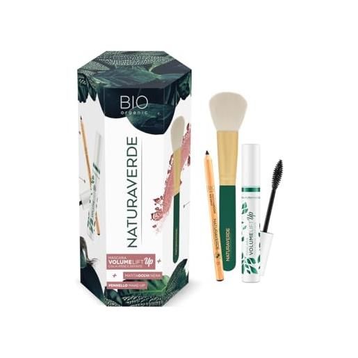 Naturaverde | bio make up - gift set con matita occhi nera, mascara nero e pennello per terra, cipria e blush, set trucchi idea regalo