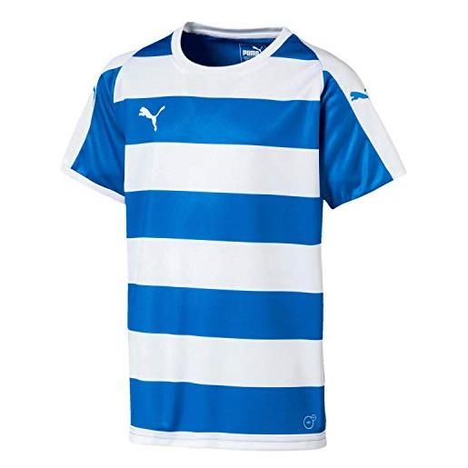 Puma liga jersey hooped jr, maglia calcio unisex-bambini, blu (electric blue lemonade/white), 152