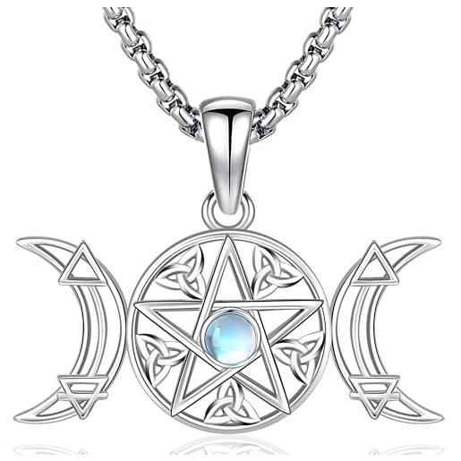 Aniu collana pentagramma | ciondolo tripla luna dea | ciondolo nodo celtico | collana tartaruga | collana ancora in argento sterling 925, strega amuleto wiccan gioielli per donna, argento sterling, pietra