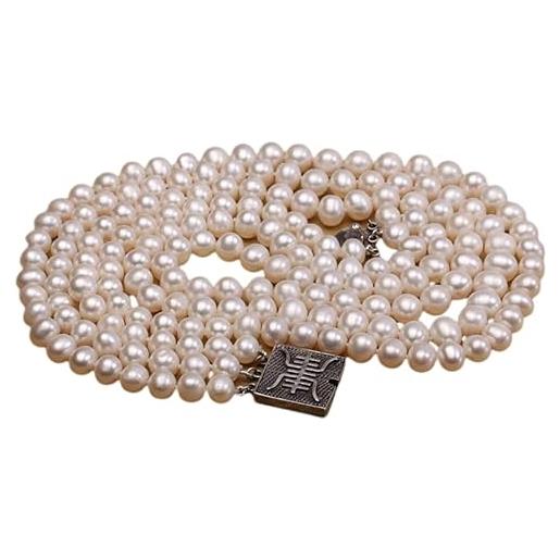 JYX Pearl jyx - collana a tre fili con perle d'acqua dolce coltivate, colore: bianco naturale, perla, perla, 