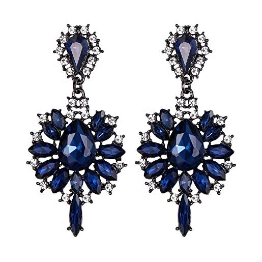 EVER FAITH marquise cristalli austriaci prom orecchini pendenti, fiore goccia statement chandelier orecchini per donna zaffiro blu nero-fondo