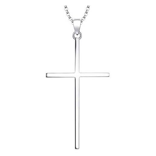 JO WISDOM collana di grande croce crocifisso celtico argento 925 donna con placcato oro bianco, ciondolo con catena