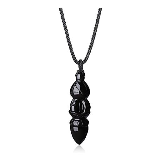COAI pendente vajra in ossidiana nera, collana pendente unisex regolabile in pietre naturali