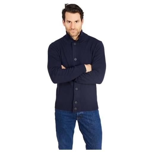 Jack Stuart cardigan uomo inverno lana merino abbottonato collo alto, blu navy, l