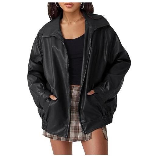 xHxttL giacche in pelle oversize da donna cappotto finto moto cappotto da motociclista taglie forti abiti autunnali abiti di moda