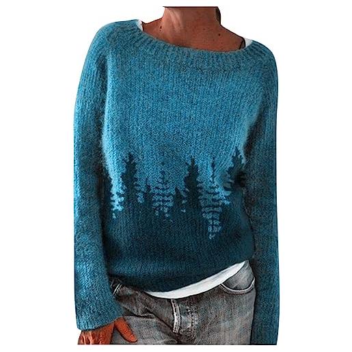 yiouyisheng maglione norvegese da donna, maglione invernale a maglia, maglione norvegese, elegante, a maniche lunghe, 01-blu, l