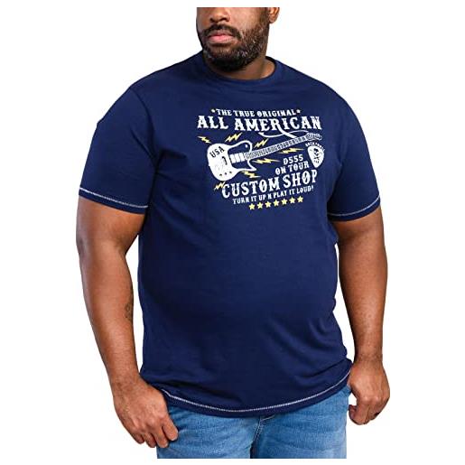 DUKE D555 t-shirt da uomo con stampa sul petto a righe di colore sfumato, blu navy, taglie forti, blu, 4xl