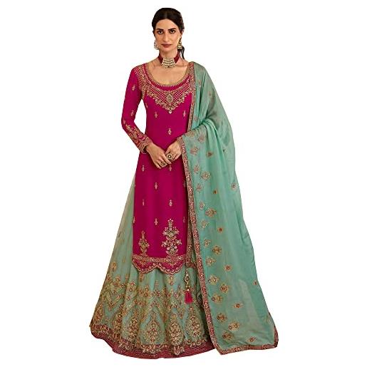 JIVRAJ FASHION indian pakistani party wear kameez salwar etnico bella sharara palazzo salwar kameez suit dress designer shawar kameez out fit unstitched embroidery work (choice 1)