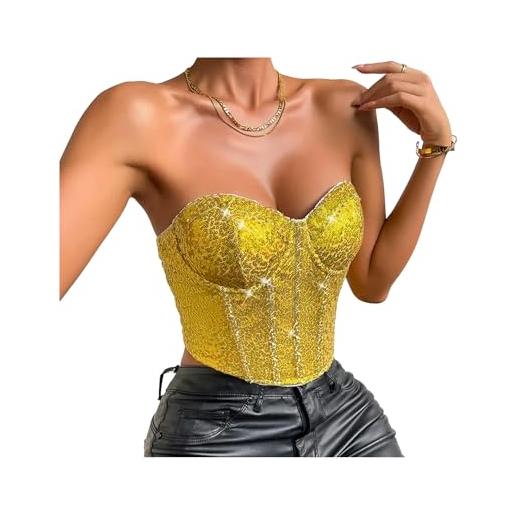 FRESQA corsetti overbust con paillettes iridescenti per donna corsetto sexy gotico bustier con cerniera corsetto stile vintage top burlesque lingerie