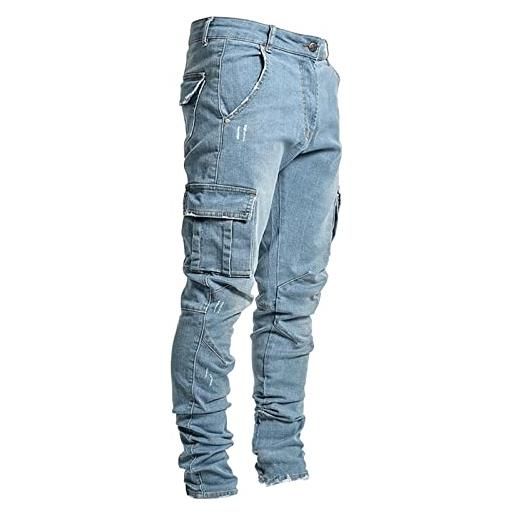 ZMNKH uomo slim fit jeans skinny pantaloni denim per gli uomini multi tasche cargo pant streetwear pantaloni biker