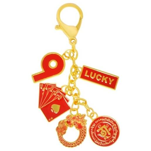 Juanxian feng shui lucky 9 charm portachiavi home harmony amuleto ricchezza prosperità successo amuleto zen gift w5510, rosso, 13*3.5cm