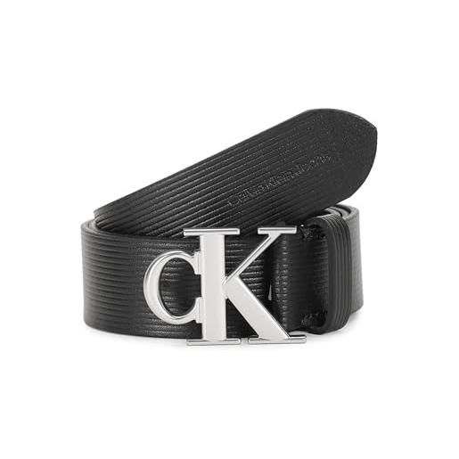Calvin Klein Jeans uomo cintura round mono plaque 4,0 cm cintura in pelle, nero (black), 90 cm