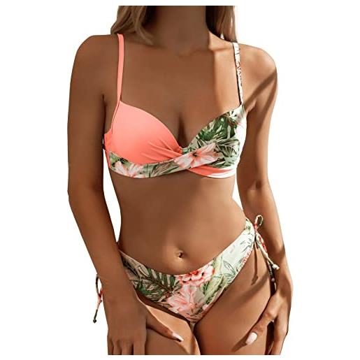 GORGLITTER bikini da donna push up bikini con ferretto, set costume da bagno con motivo tropicale, bikini a due pezzi, verde menta, m