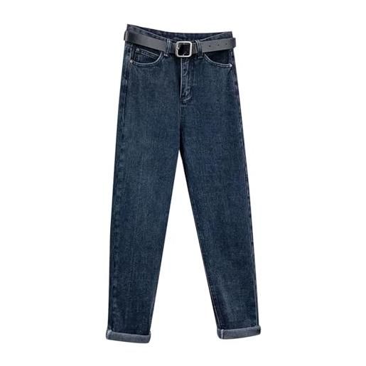 Generico jeans strappati donna - pantaloni a gamba larga in denim ispessito di velluto pantaloni a vita alta dritti per il pavimento donne alla moda abbigliamento