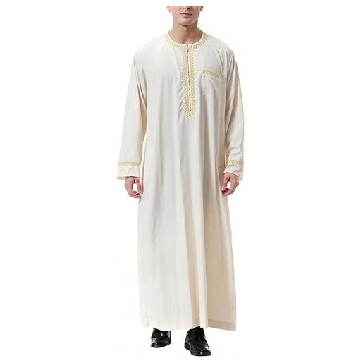 BeerMmay uomo musulmano etnici caftano uomini arabo thobe jalabiya vestito lunghi eid preghiera abaya dubai abbigliamento maschile vintage lunga camicia chiusura frontale con cerniera festa dress