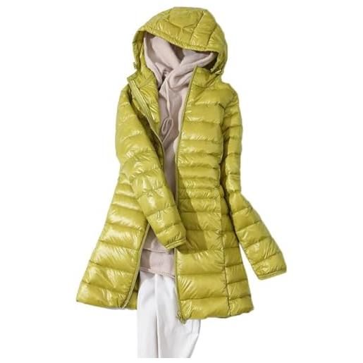Yeooa piumino leggero trapuntato da donna con cappuccio cappotto invernale caldo lungo piumino elegante slim morbido cappotto invernale con cerniera cappotto (champagne, xl)