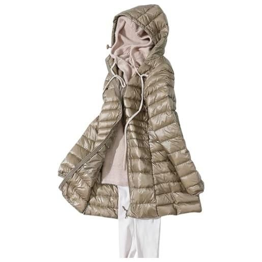 Yeooa piumino leggero trapuntato da donna con cappuccio cappotto invernale caldo lungo piumino elegante slim morbido cappotto invernale con cerniera cappotto (champagne, xl)