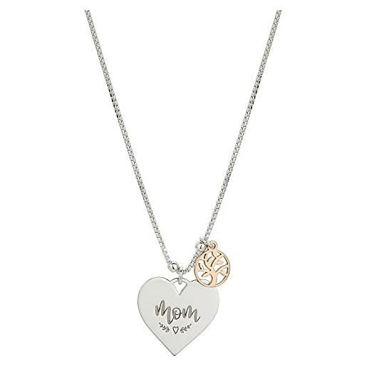 Vanbelle sterling silver two tone jewelry mom inciso cuore e contrasto collana con pendente albero della vita in oro rosa con placcatura in rodio per le donne