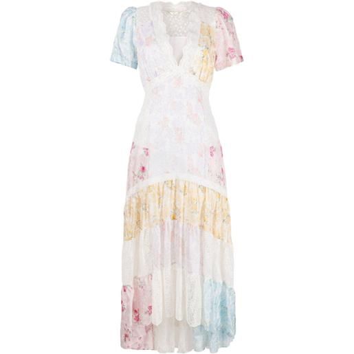 LoveShackFancy abito lungo semi in pizzo a fiori - bianco