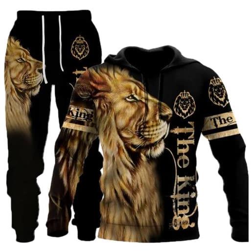 AMCYT uomo lion tiger color jogging suit tracksuit sports suit fitness pantaloni sportivi pantaloni con cappuccio (herren3, l)