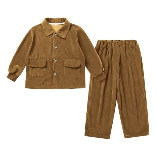 Odizli giacca a maniche lunghe con bottoni e pantaloni, per autunno e inverno, marrone, 2-3 anni