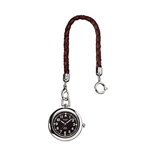 Regent orologio da tasca da uomo cromato 43 mm al quarzo numeri arabi con catena corta in similpelle e tasca, p-747 - nero