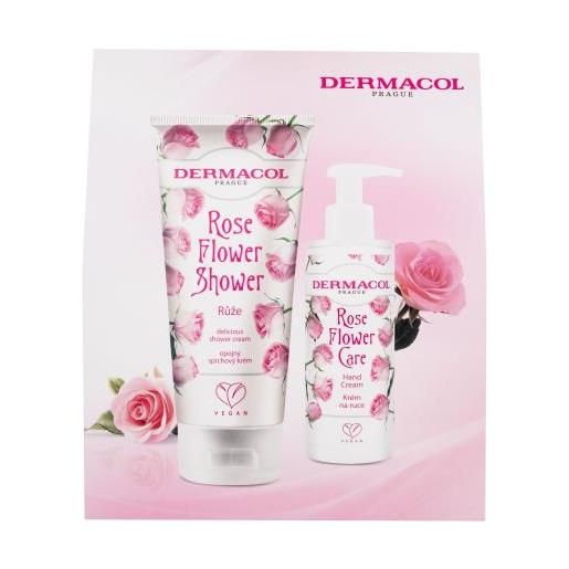 Dermacol rose flower cofanetti crema doccia doccia ai fiori di rosa 200 ml + crema per le mani cura ai fiori di rosa 150 ml per donna