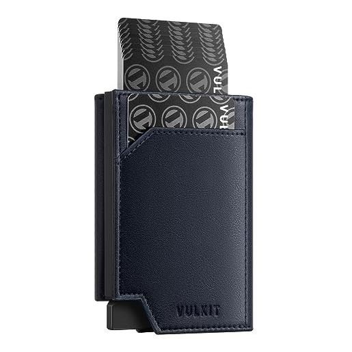 VULKIT portafoglio uomo porta carte pop up porta carte di credito schermato rfid pelle porta carte magnetico con portamonete, blu