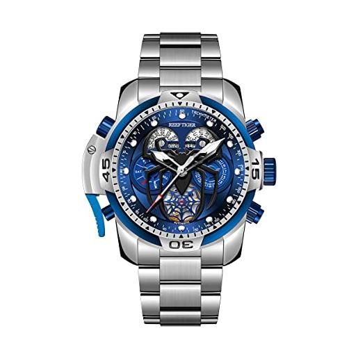 REEF TIGER fashion design sport orologio meccanico automatico quadrante ragno con complicato calendario anno mese bracciale in acciaio orologi rga3532sp (rga3532sp-yly)
