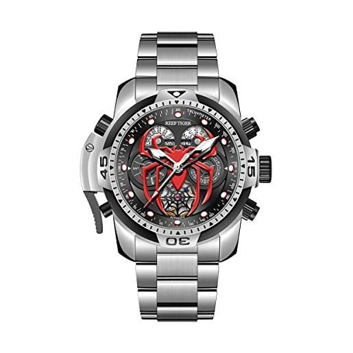 REEF TIGER fashion design sport orologio meccanico automatico quadrante ragno con complicato calendario anno mese bracciale in acciaio orologi rga3532sp (rga3532sp-ybyr)
