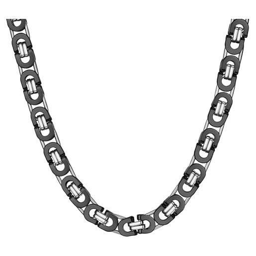 Collana Uomo Maglia Veneziana Rotonda Acciaio 316L, Placcato Oro Nero Onice, Lunghezza A Scelta
