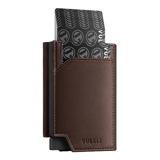VULKIT portafoglio uomo porta carte pop up porta carte di credito schermato rfid pelle porta carte magnetico con portamonete, espresso