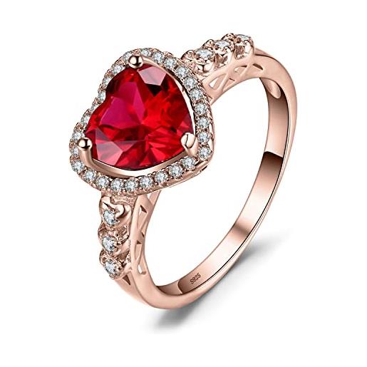 JewelryPalace 2.7ct cuore dell'oceano halo anello, classico creato rubino rosso anelli donna argento 925, anniversario fidanzamento promessa anello donna, anello rosso oro rosa set gioielli donna 16