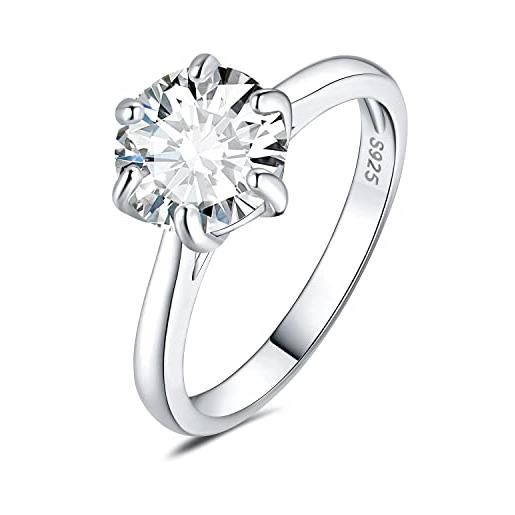 JewelryPalace 3ct classico anello solitario donna argento 925 con cubica zirconia, diamante simulato anelli con pietra rotonda, semplice fedine fidanzamento in argento set gioielli donna 19.5