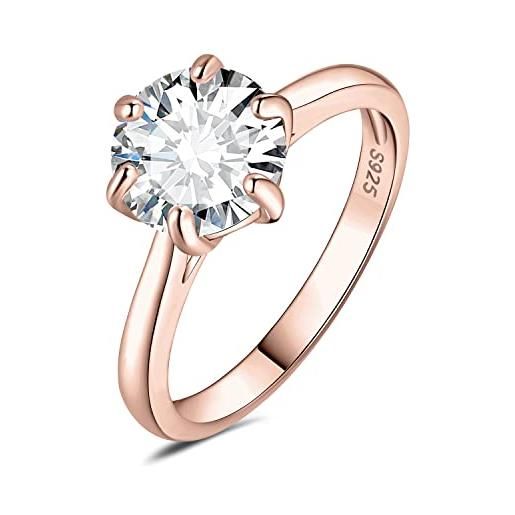 JewelryPalace 3ct classico anello solitario donna argento 925 con cubica zirconia, diamante simulato anelli con pietra rotonda, semplice fedine fidanzamento in oro rosa set gioielli donna 14.5