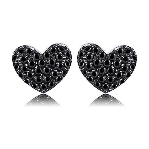 JewelryPalace 0.29ct naturale nero spinello gioielli donna amore cuore pavé stud orecchini a perno argento 925 sterling
