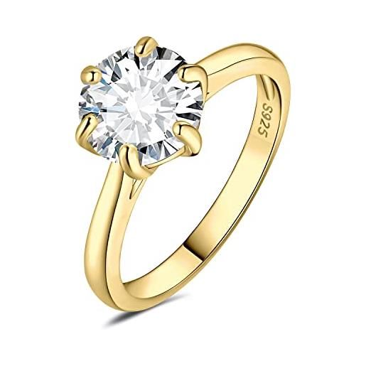 JewelryPalace 3ct classico anello solitario donna argento 925 con cubica zirconia, diamante simulato anelli dorati con pietra rotonda, semplice fedine fidanzamento in oro set gioielli donna 19.5