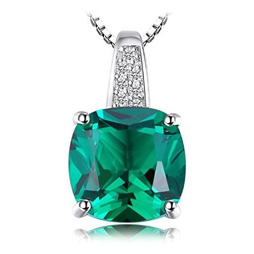 JewelryPalace 3.4ct collana donna argento 925 con simulato smeraldo verde, solitario collana ciondolo pietra a taglio cuscino con catena 45cm, collane lunghe pendenti verdi e set gioielli donna