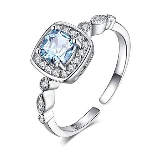 JewelryPalace anelli donna regolabili argento sterling 925, halo anello topazio azzurro taglio cuscino, semplice fedine argento aperto anniversario, anelli con pietre blu naturali, set gioielli donna