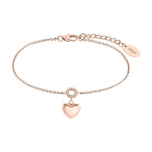 s.Oliver bracciale da braccio da donna in argento 925, con zirconia cubica sintetica, 17+3 cm, colore rosa, cuore, fornito in confezione regalo per gioielli, 2032597